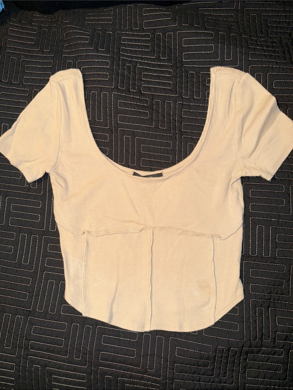 Forever 21 Cream Scoop-Neck Ribbed Crop Top